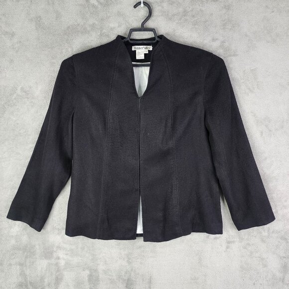 Womens Black WinterSilks Jacket Silk & Wool Blend Long Sleeve V Neck Size 14 - Picture 2 of 11